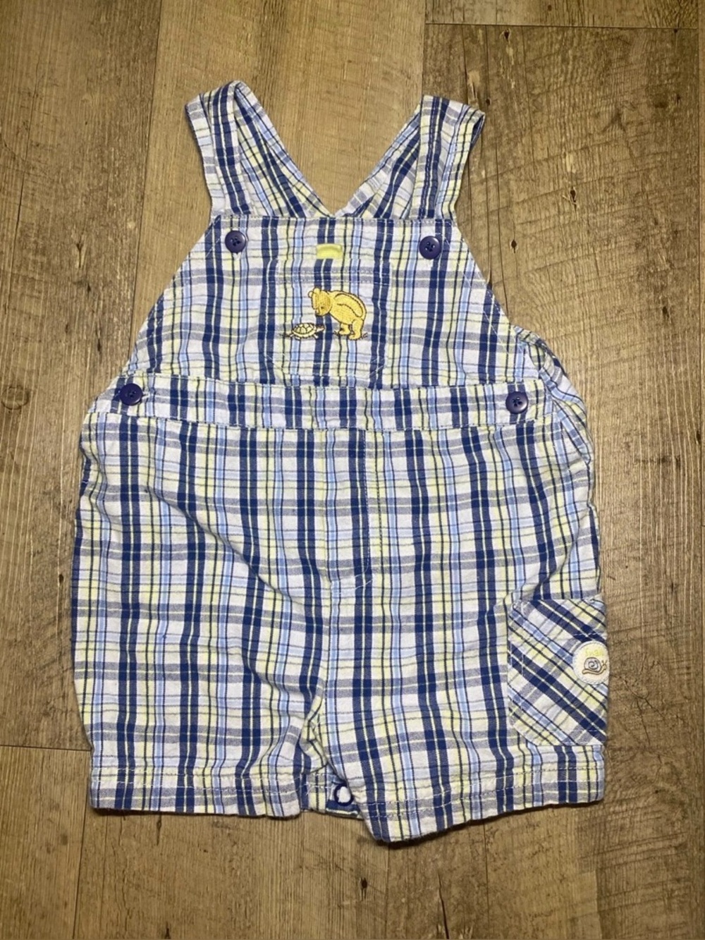 Baby Boy Disney Classic Pooh Plaid Overalls Size 6 Months